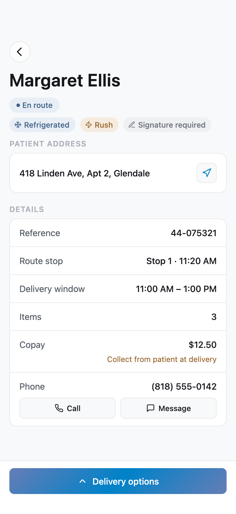 Delivery detail with handling flags in the driver app